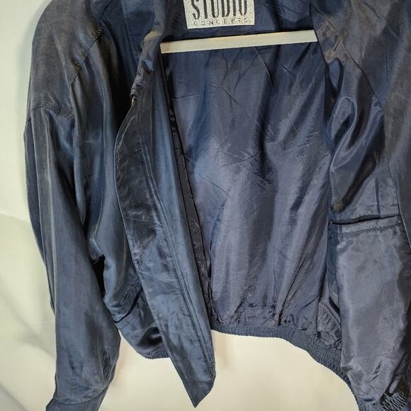 80s Members Only Silk Zip Retro Bomber Jacket Shoulder Pads - Picture 5 of 14